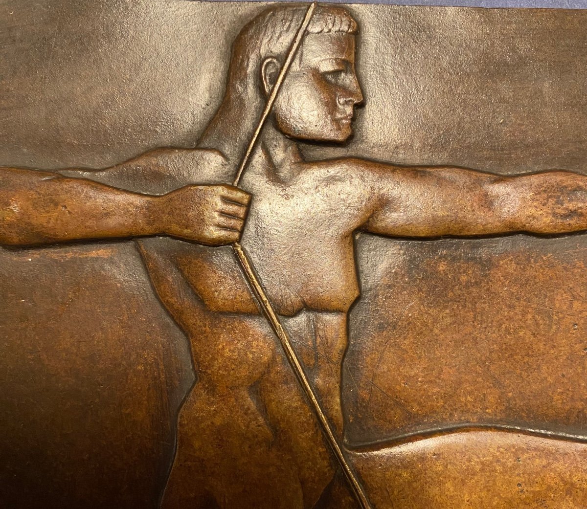 «L’ Archer ». Plaque En Bronze Art Déco. Bas Relief.-photo-3