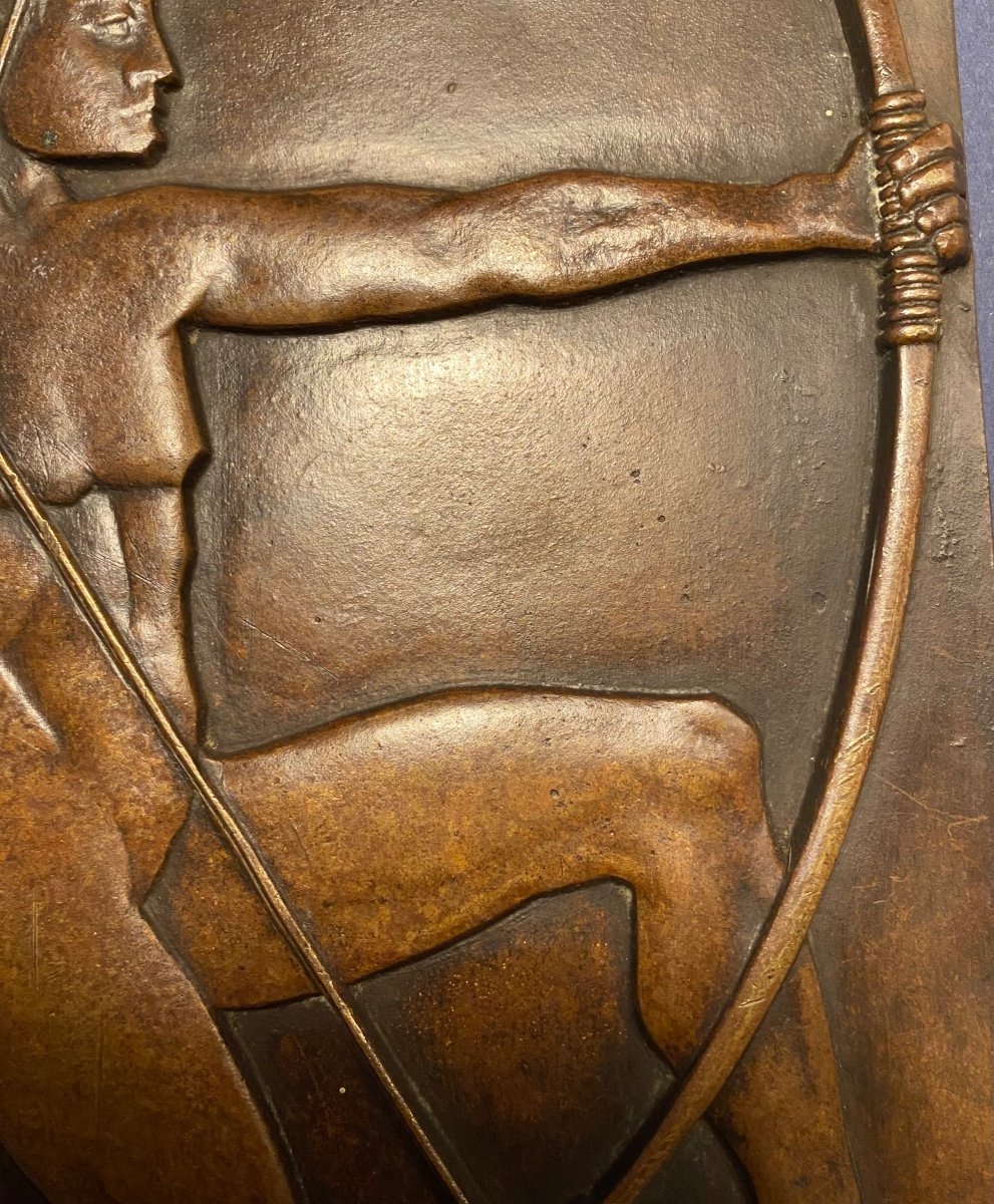 «L’ Archer ». Plaque En Bronze Art Déco. Bas Relief.-photo-4