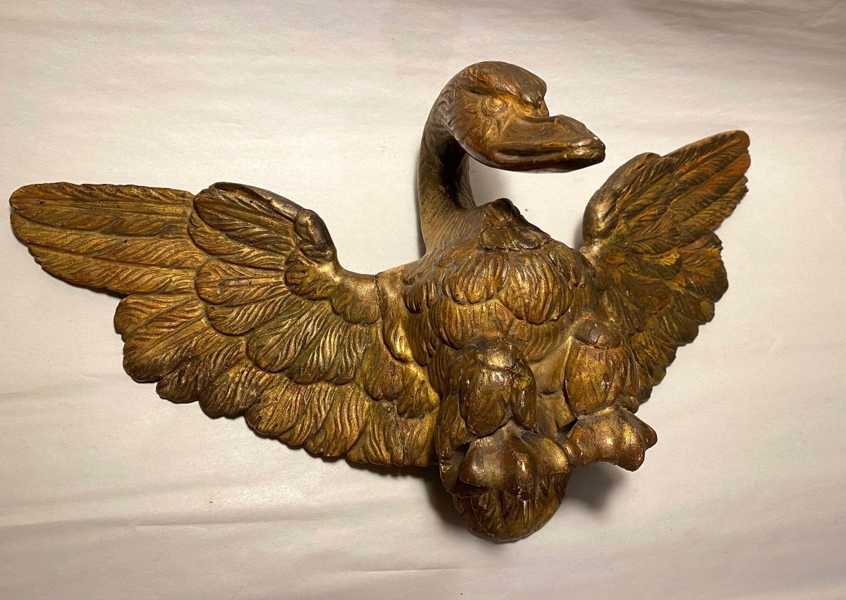 18th  Carved And Gilded Wooden Swan. -photo-3