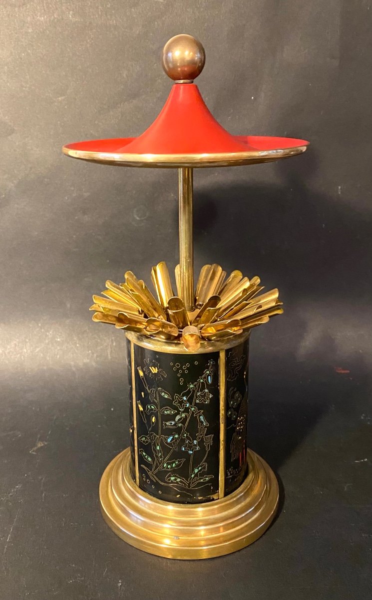 Painted Brass Carousel/ Pagoda. Cigarette Dispenser. Mid 20th Century. Tobacconist. -photo-2