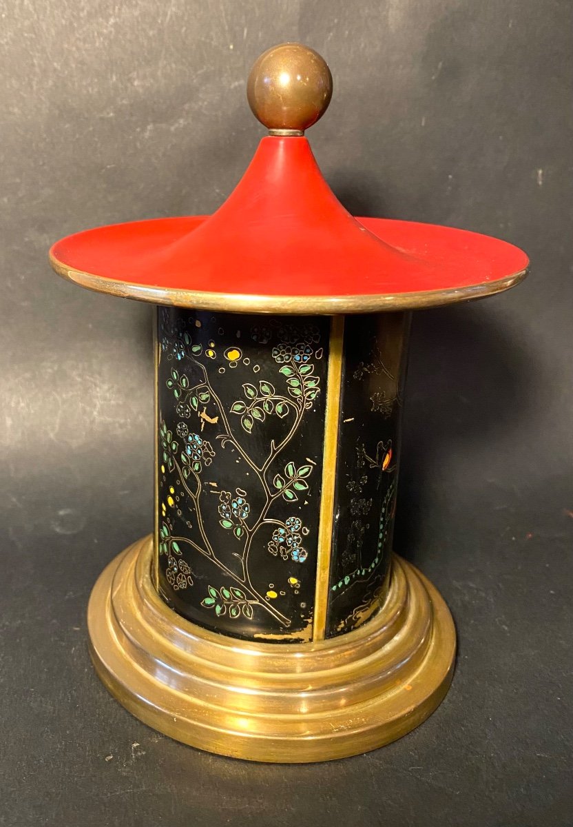 Painted Brass Carousel/ Pagoda. Cigarette Dispenser. Mid 20th Century. Tobacconist. -photo-4