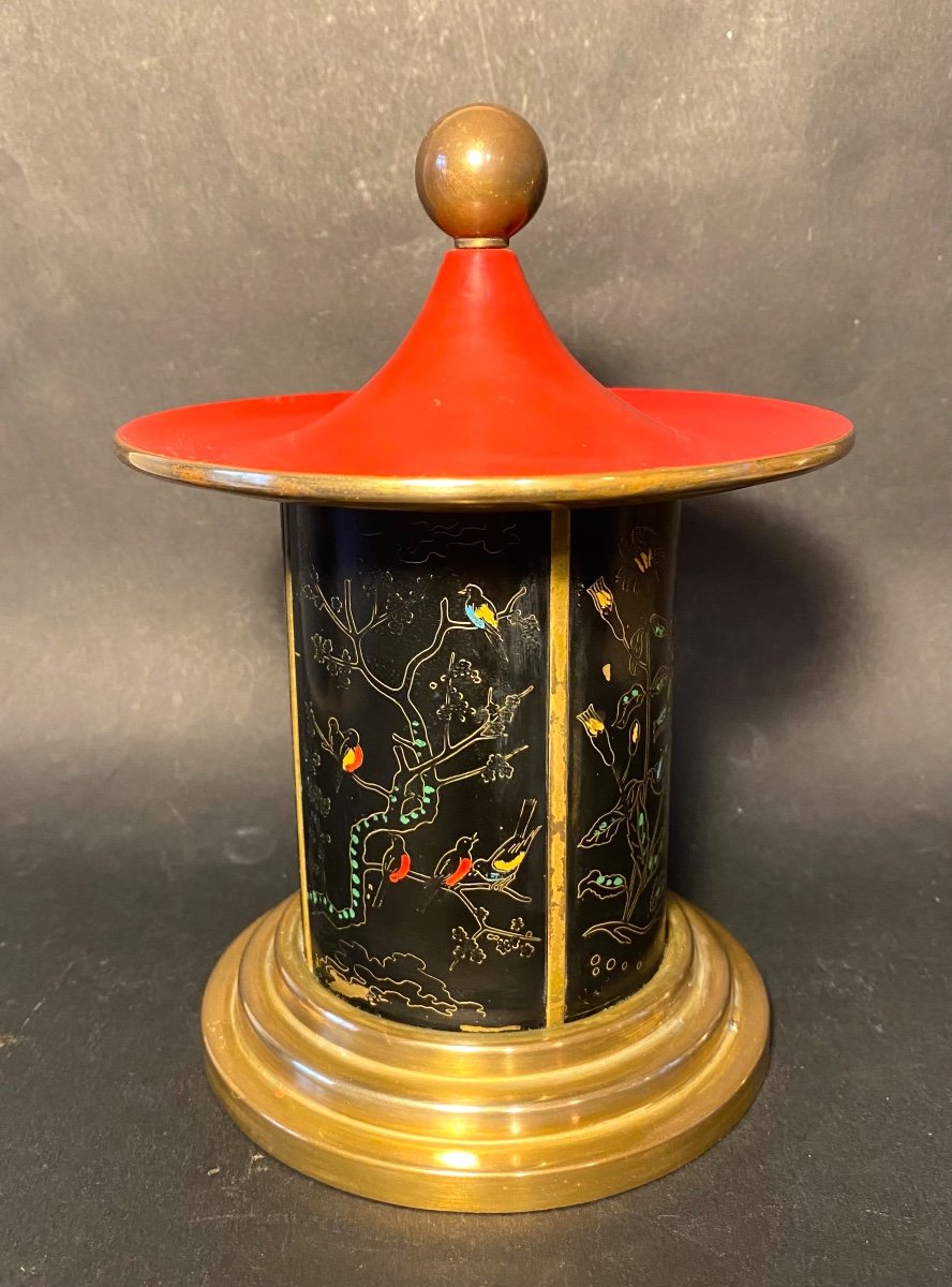 Painted Brass Carousel/ Pagoda. Cigarette Dispenser. Mid 20th Century. Tobacconist. -photo-1