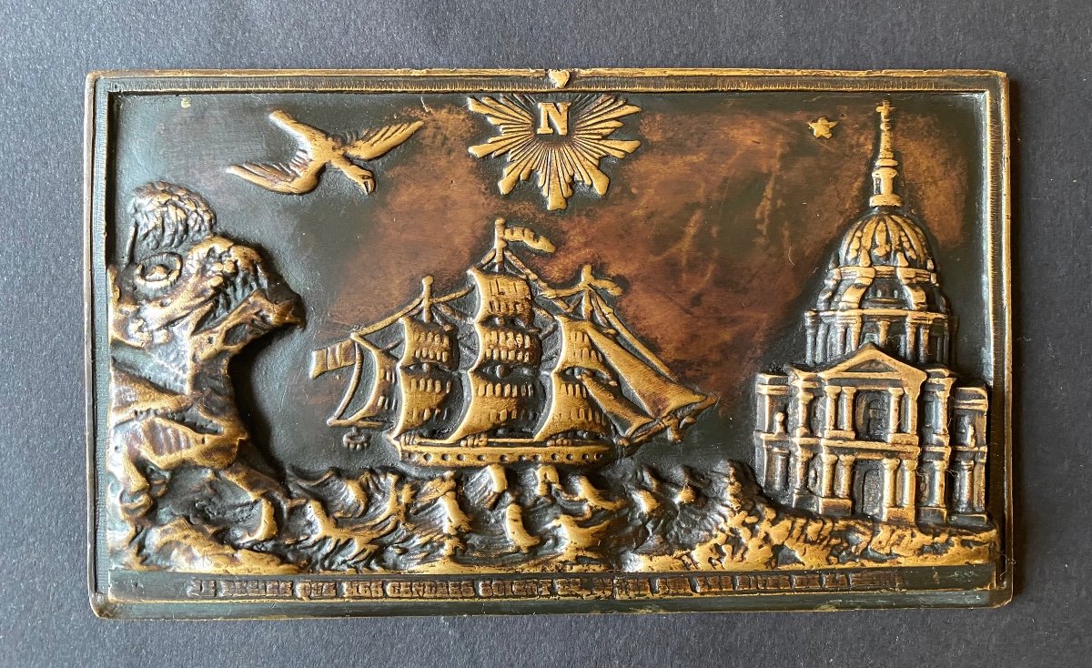 Plaque En Bronze XIXème. Bas-relief. Retour Des Cendres De Napoléon 1er.  Belle Poule. 