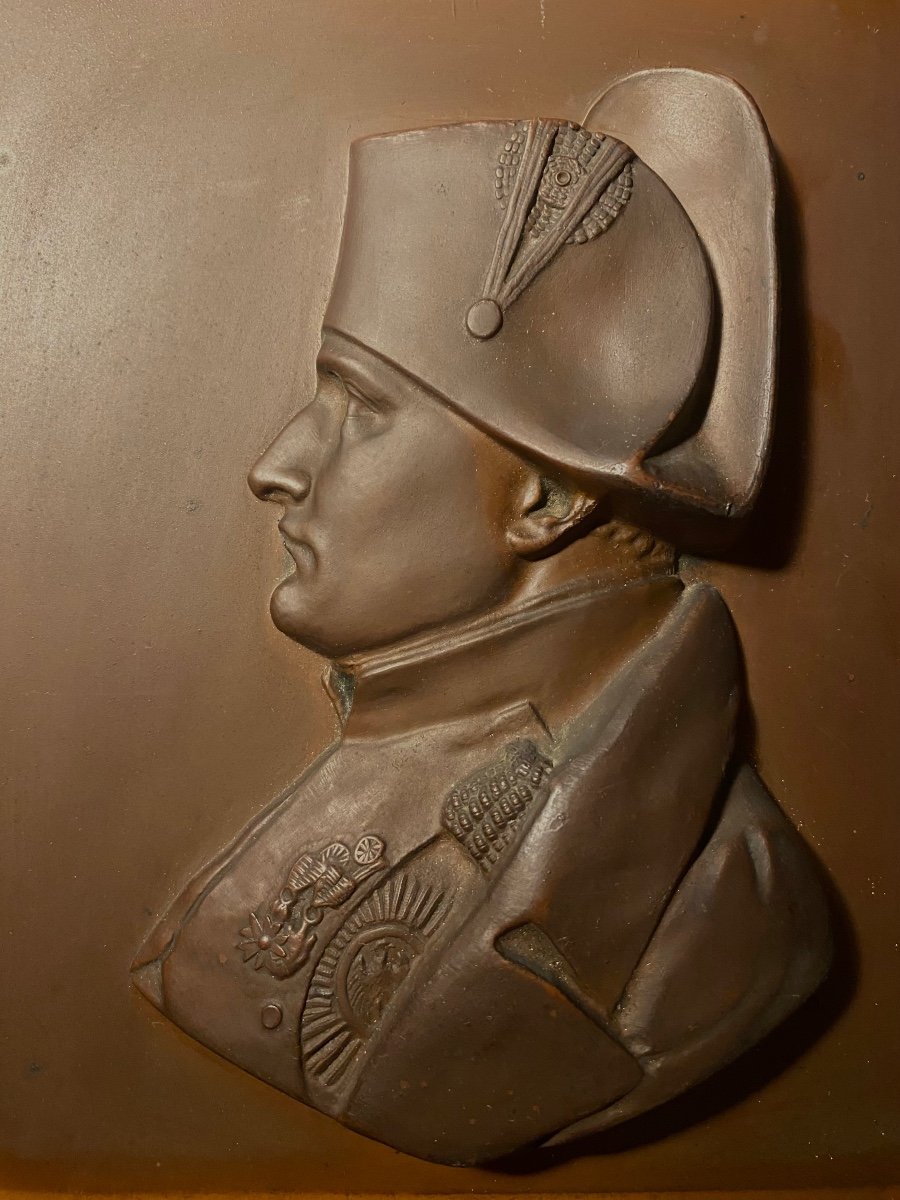 Plaque En Fonte à Patine Brune . XIXème. Profil En Bas-relief De L’empereur Napoléon 1er.-photo-2