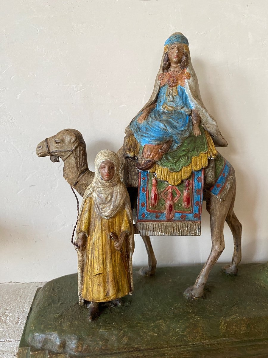 Orientalist Inkwell In Polychrome Metal. Colonial Exhibition 1931. Caravaners And Camel. -photo-2