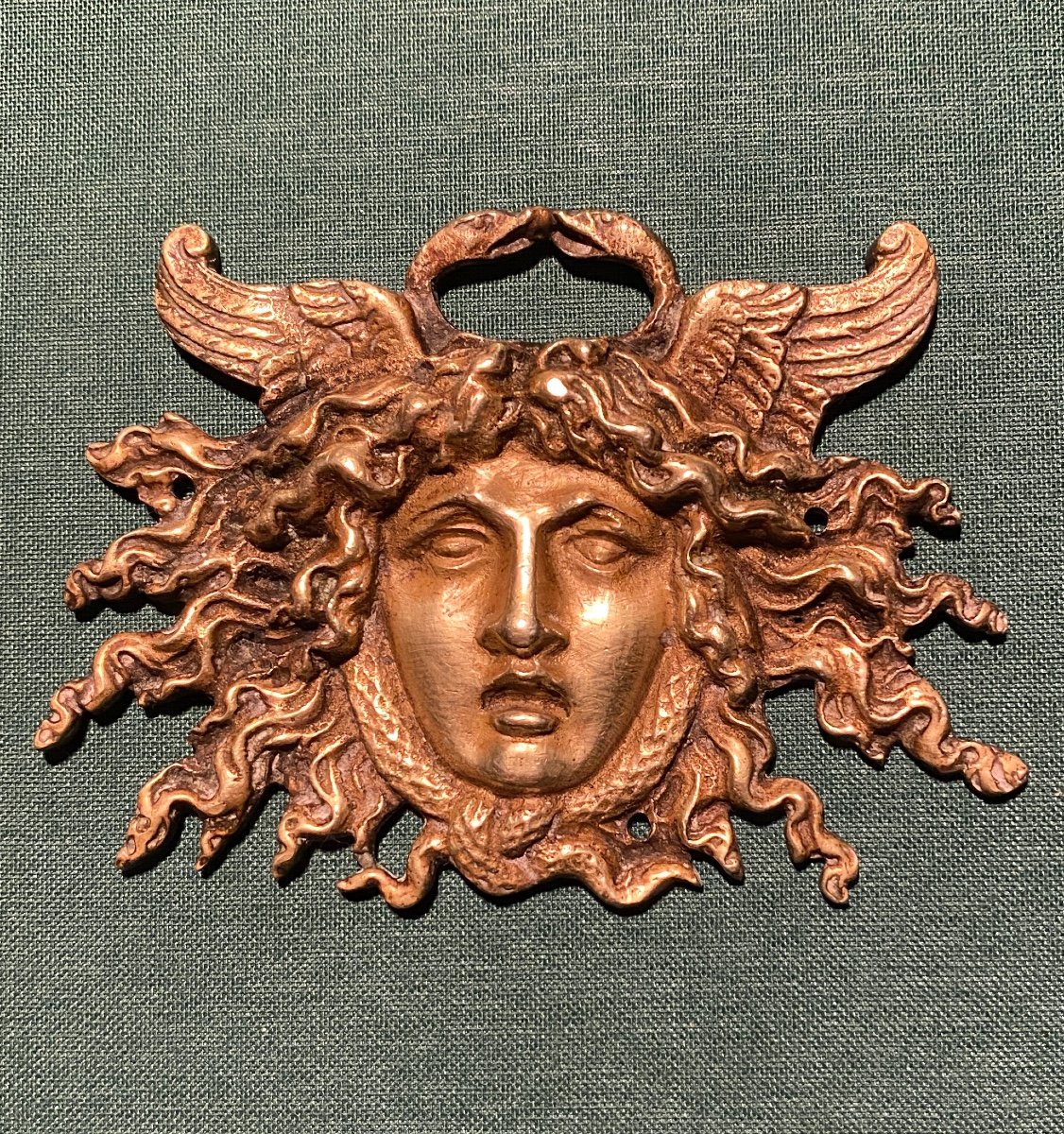 Head Of Medusa. 19th Century Ornamental Bronze. -photo-3