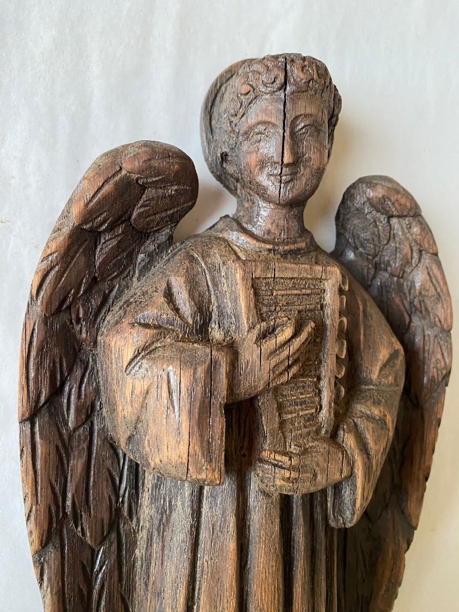 Musician Angel. 19th Century Monoxyle Sculpture. Holy Water Font. -photo-1