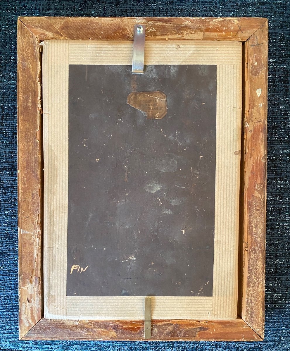 Portrait Of A Young Boy. Framed Oil On Cardboard. French School, 19th Century. -photo-3