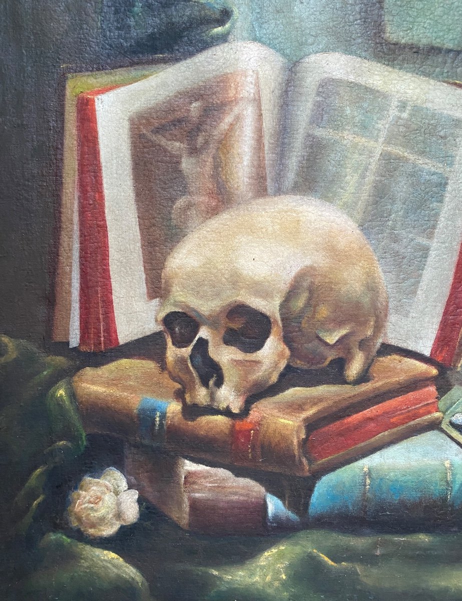 Painting. ". Vanity. Memento Mori". Oil On Canvas. French School, Mid-20th Century. -photo-2