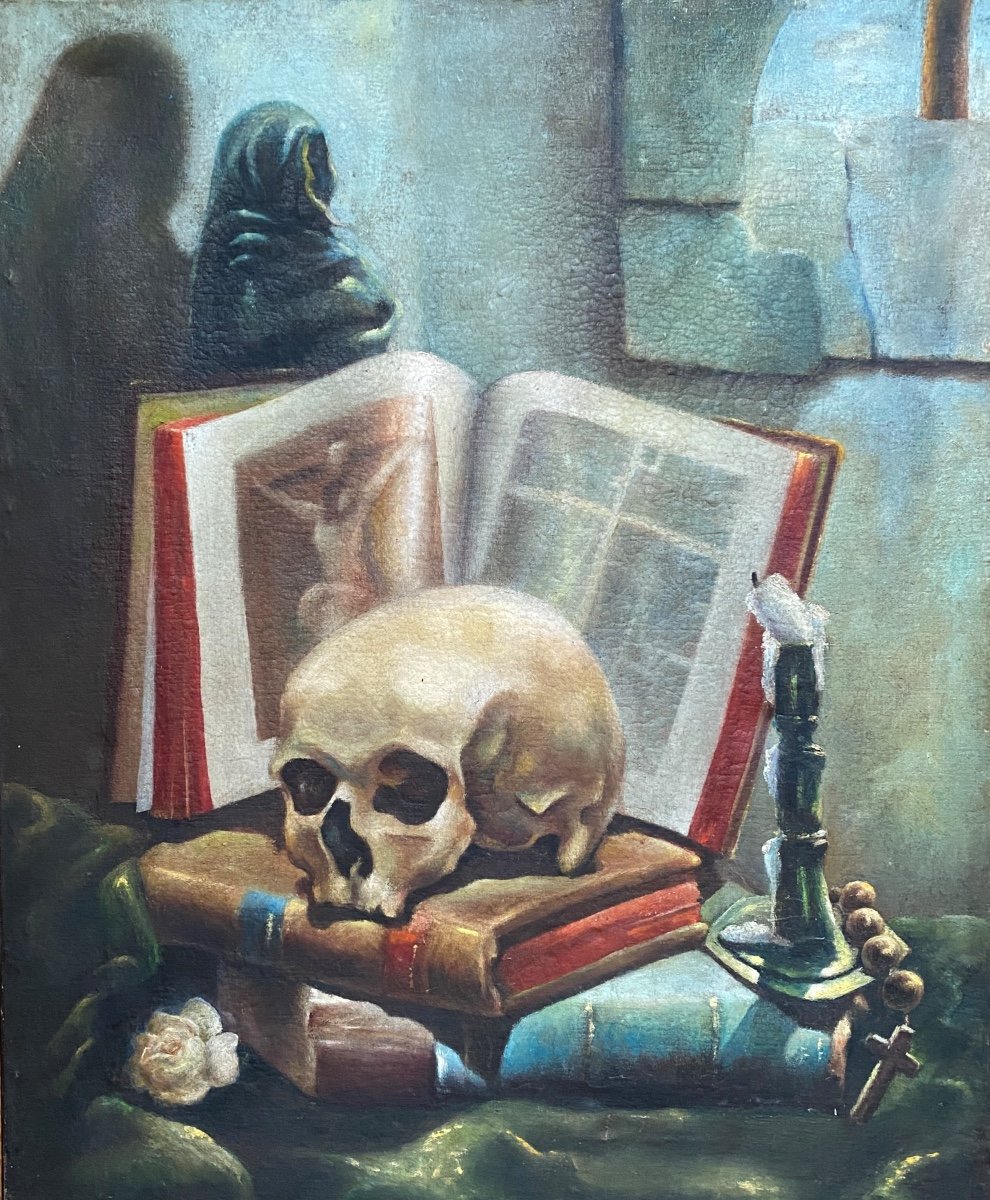 Painting. ". Vanity. Memento Mori". Oil On Canvas. French School, Mid-20th Century. 