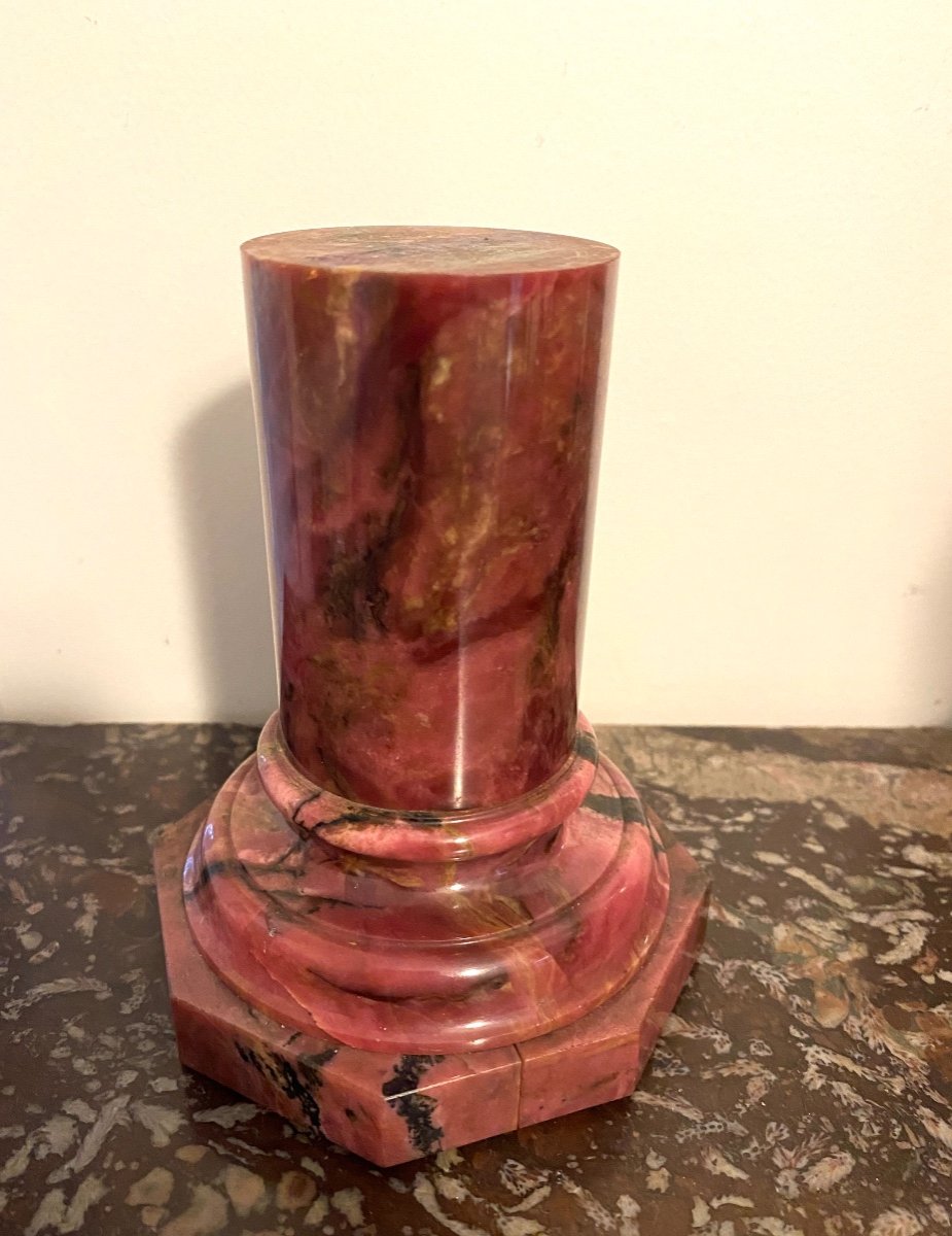 Pink Marble Base, Mid 20th Century. Column On Octagonal Base. -photo-2