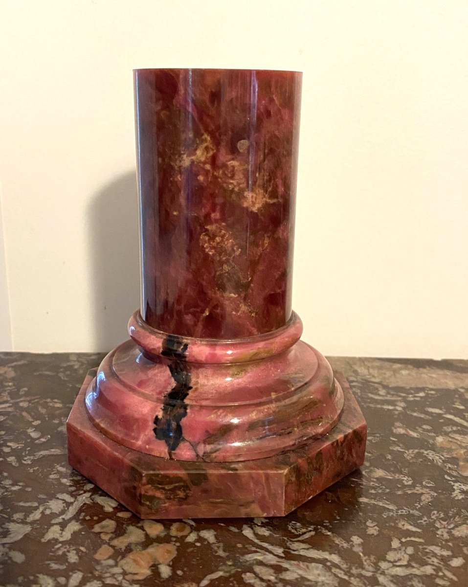 Pink Marble Base, Mid 20th Century. Column On Octagonal Base. -photo-3