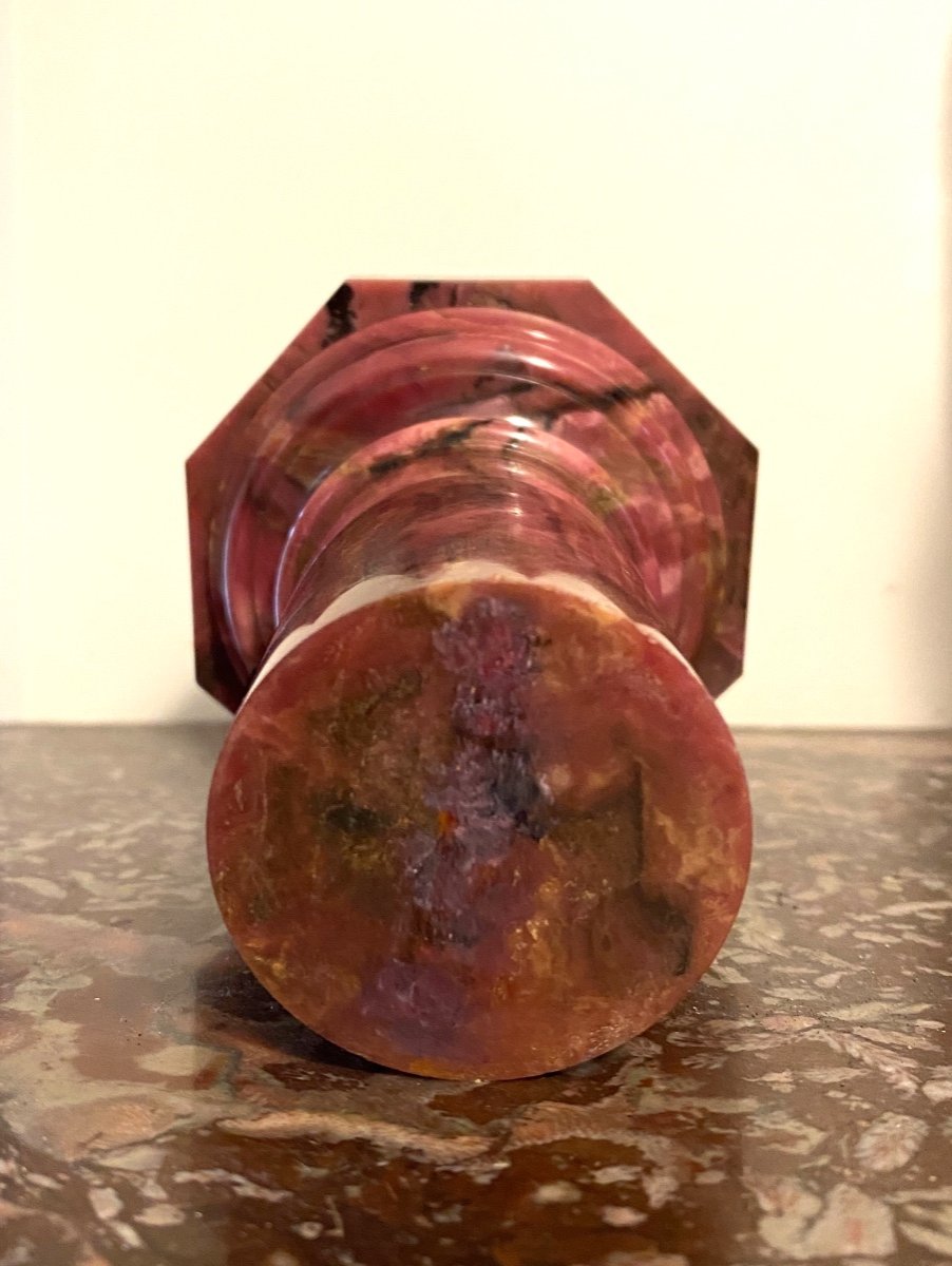 Pink Marble Base, Mid 20th Century. Column On Octagonal Base. -photo-4