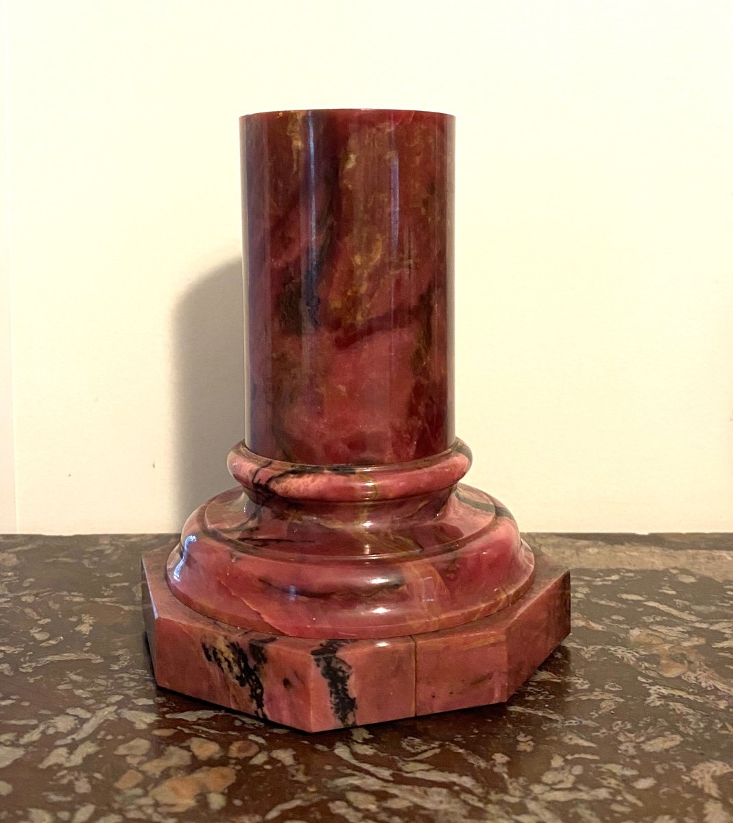 Pink Marble Base, Mid 20th Century. Column On Octagonal Base. 