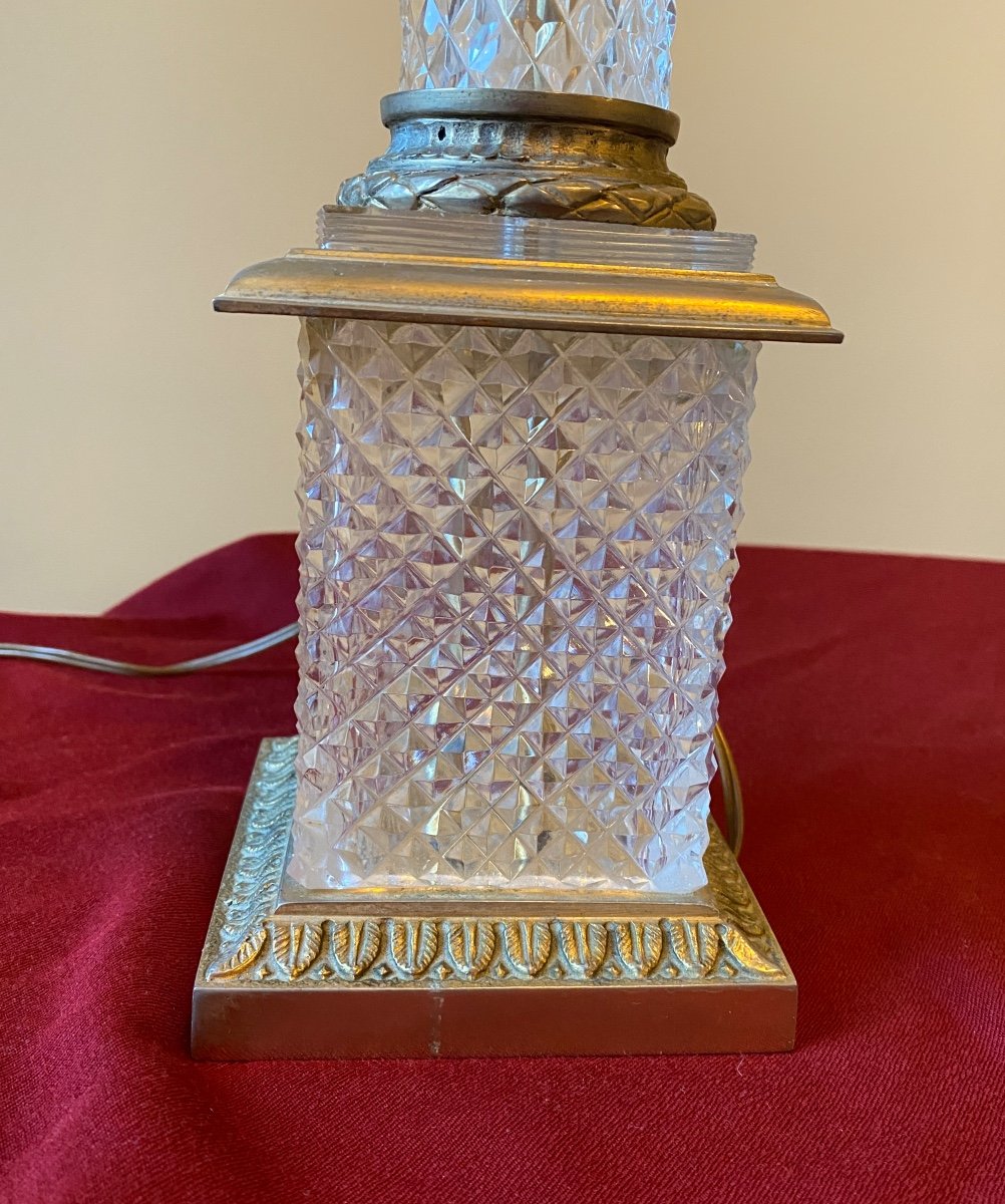 Cut Crystal And Bronze Lamp Base. Column. Mid 20th Century. -photo-3