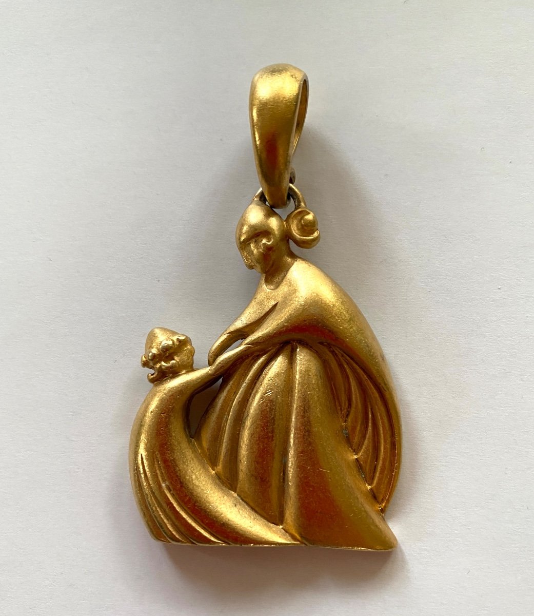 Jeanne Lanvin. Gold Metal Pendant. 80s.