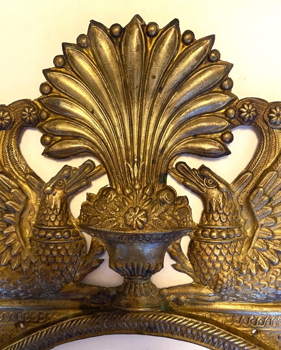 Decorative Pediment In Stamped Brass, Early 19th Century. Chimera And Palmette Decoration.-photo-2