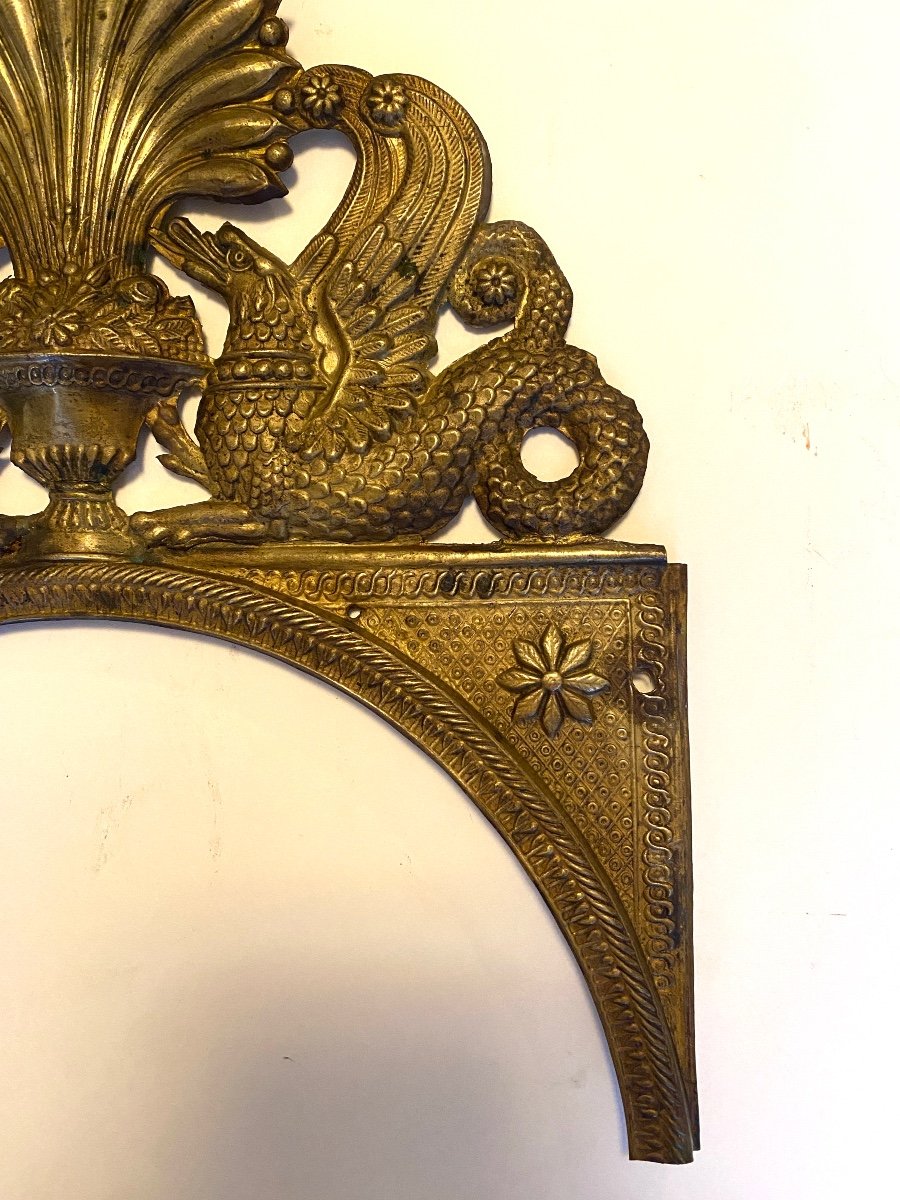 Decorative Pediment In Stamped Brass, Early 19th Century. Chimera And Palmette Decoration.-photo-3