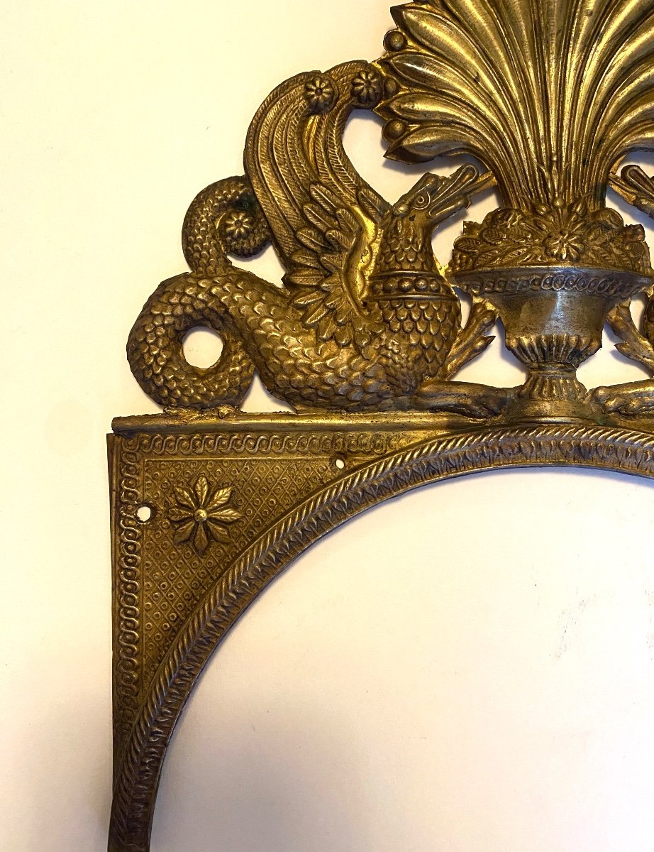 Decorative Pediment In Stamped Brass, Early 19th Century. Chimera And Palmette Decoration.-photo-4