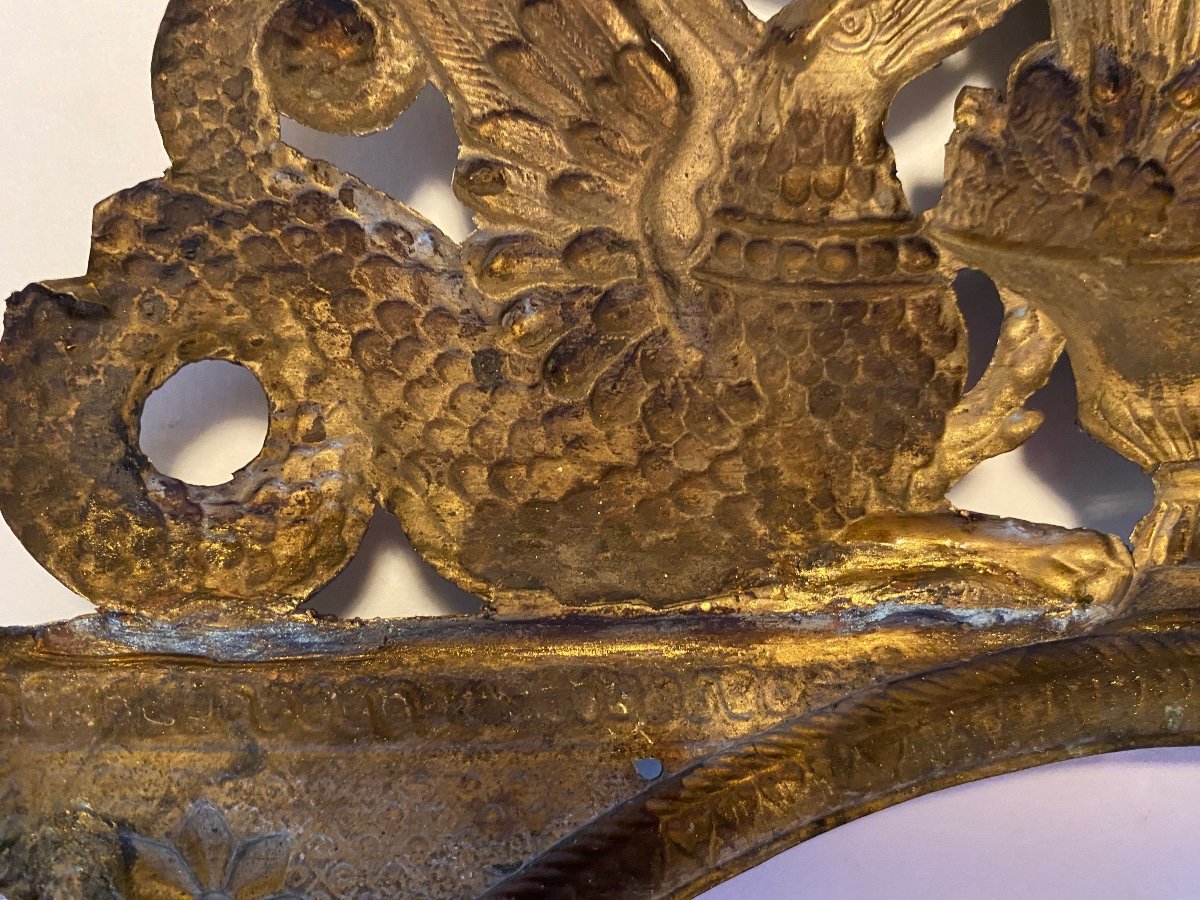 Decorative Pediment In Stamped Brass, Early 19th Century. Chimera And Palmette Decoration.-photo-2