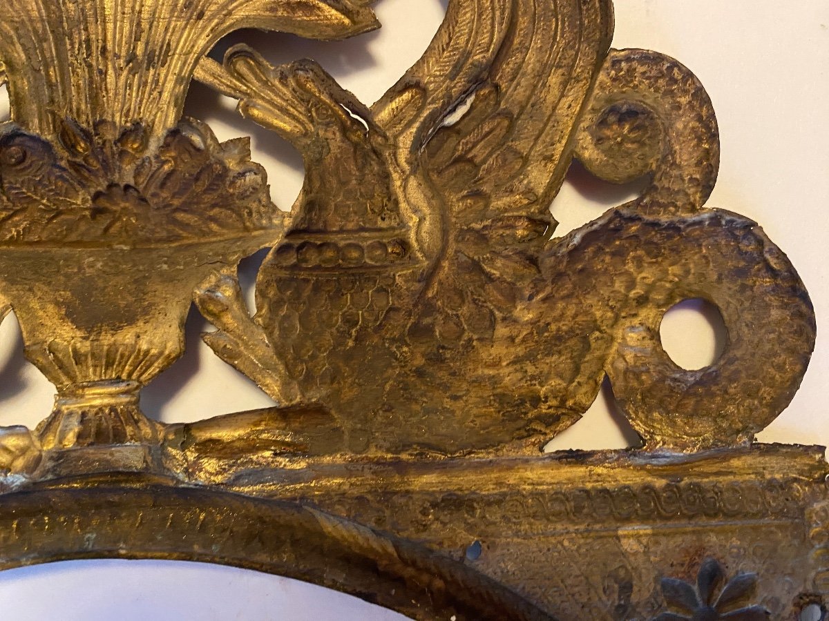 Decorative Pediment In Stamped Brass, Early 19th Century. Chimera And Palmette Decoration.-photo-3