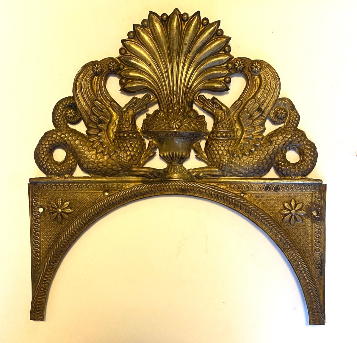 Decorative Pediment In Stamped Brass, Early 19th Century. Chimera And Palmette Decoration.-photo-4