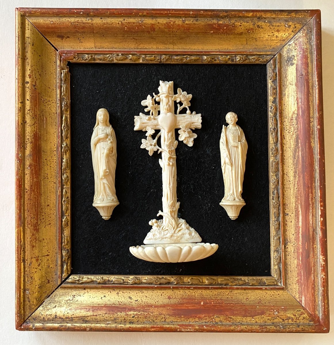 Dieppe Early 19th Century. Holy Water Stoup. Calvary. Virgin Mary And St John