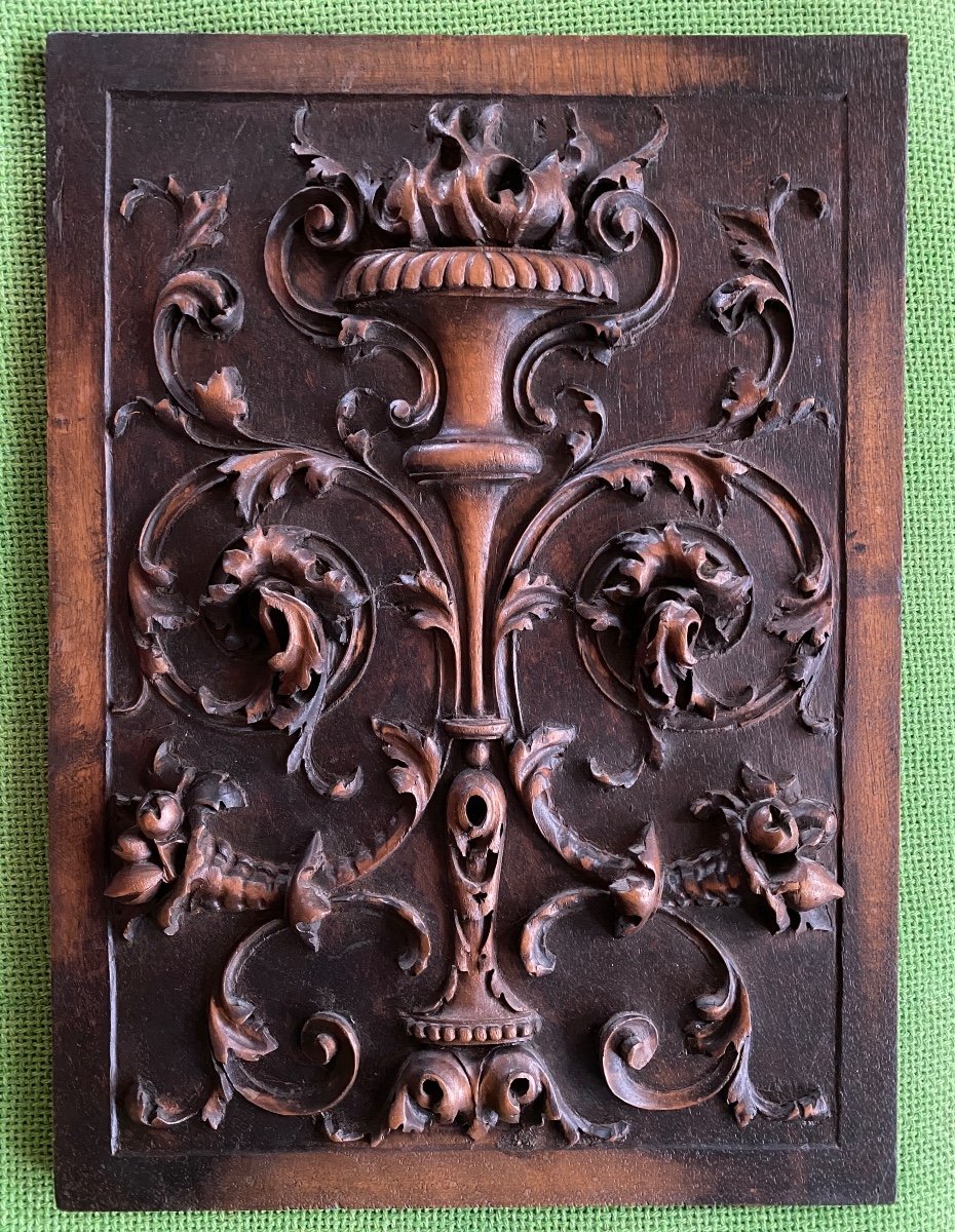 Decorative Panel In Solid Wood. 19th Century. Renaissance Style Bas-relief Sculpture. -photo-2