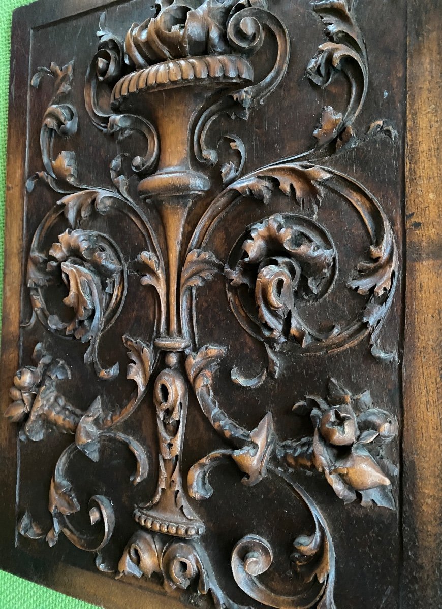 Decorative Panel In Solid Wood. 19th Century. Renaissance Style Bas-relief Sculpture. -photo-1