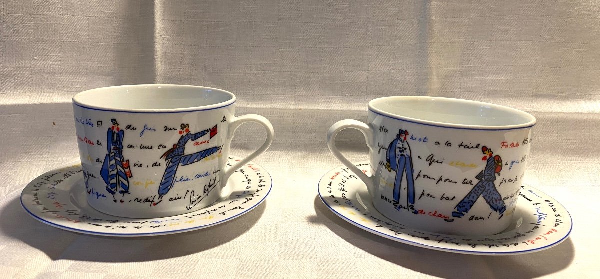 Sonia Rykiel. Tête à Tête En Porcelaine.  Tasses et soucoupes. Années 90. -photo-2