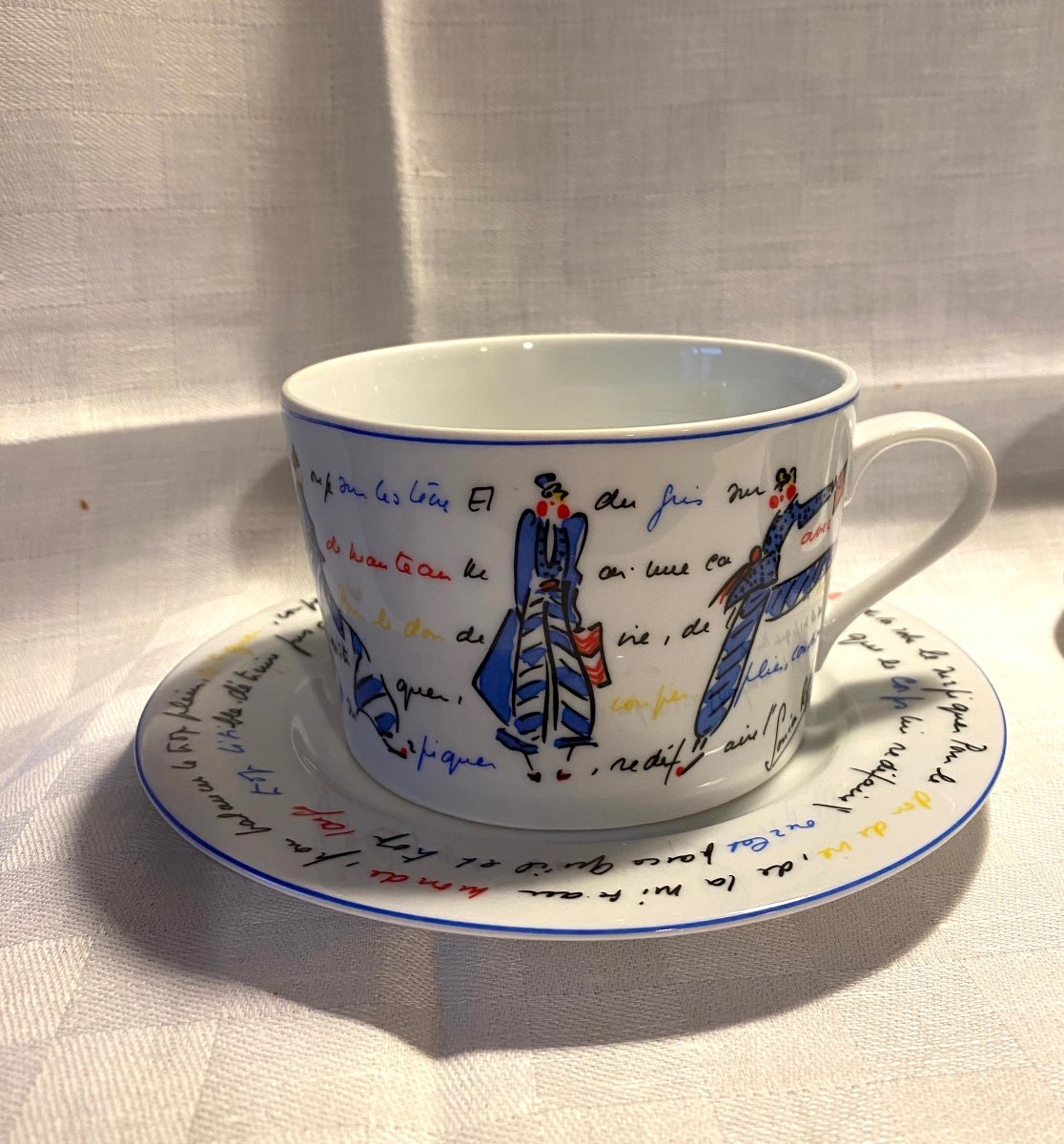 Sonia Rykiel. Porcelain Head To Head. Cups And Saucers. 90s. -photo-3