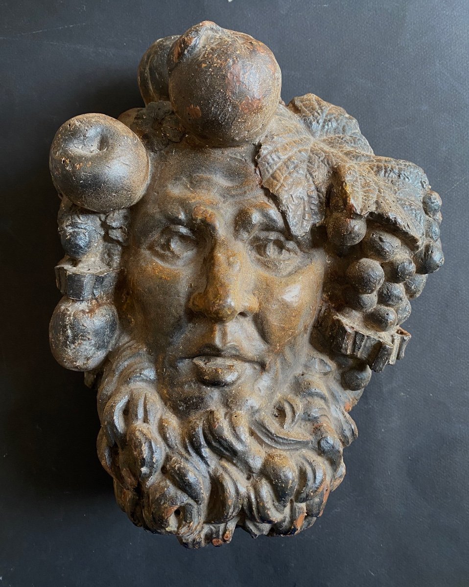 Head Of Bacchus / Dyonisos . 19th Century Patinated Workshop Plaster. -photo-2