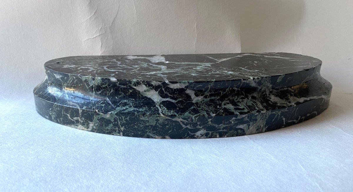 Large Green Marble Base. 19th Century. Half Oval With Ogee. -photo-4