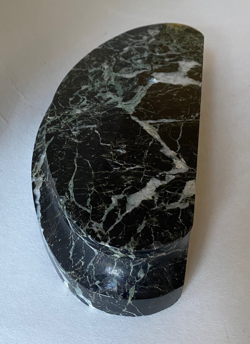 Large Green Marble Base. 19th Century. Half Oval With Ogee. -photo-6