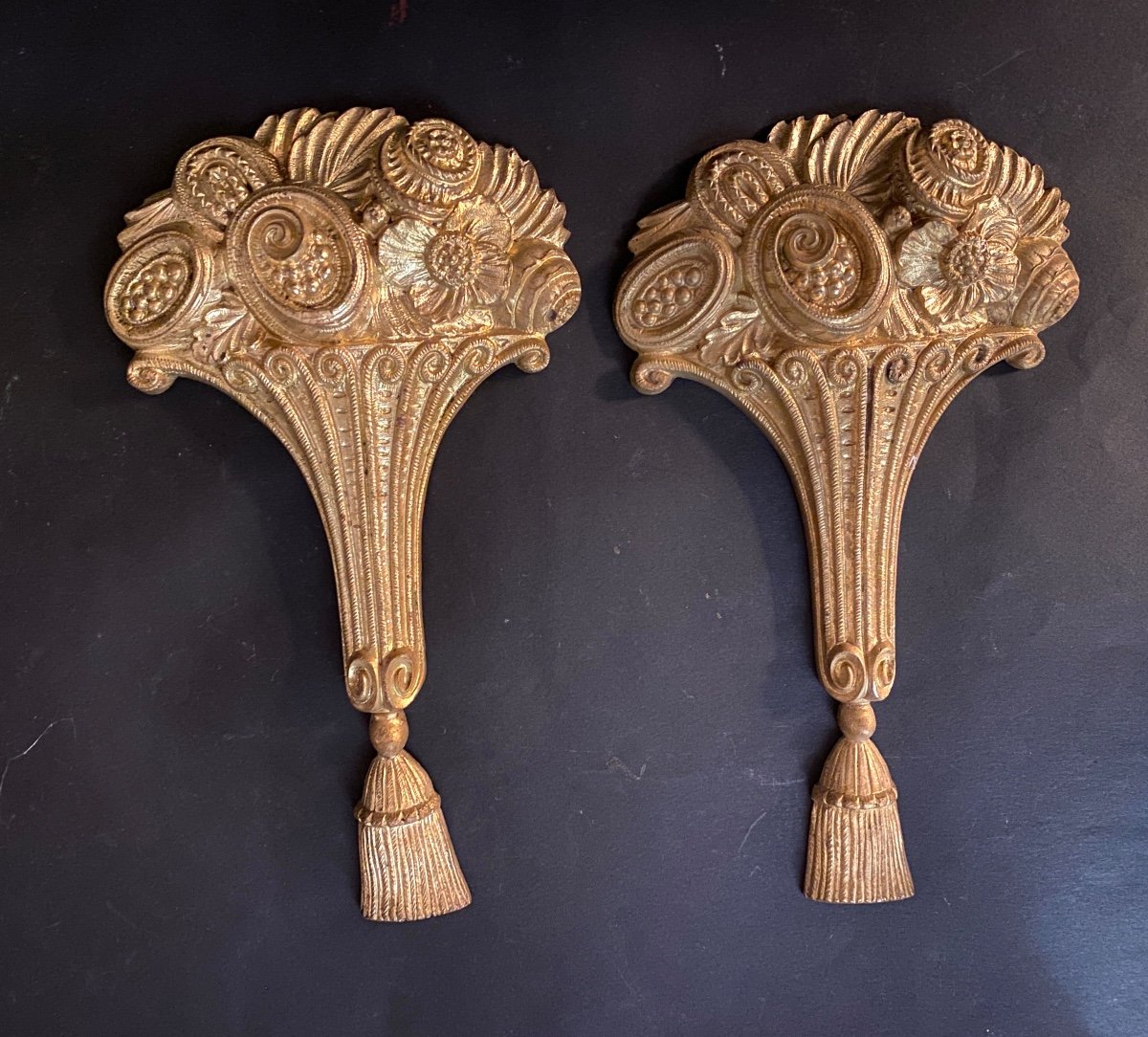 Pair Of Art Deco Ornamental Bronzes. Flower Baskets And Passementerie Tassel. -photo-4