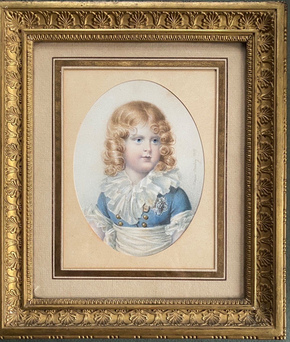 "portrait Of The King Of Rome". Napoleon II . Framed Lithography  After Isabey. 1819.-photo-2