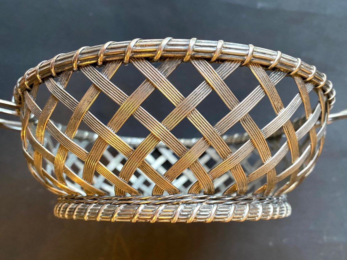 Basket In Woven Silver Metal. Mid 20th Century. -photo-3