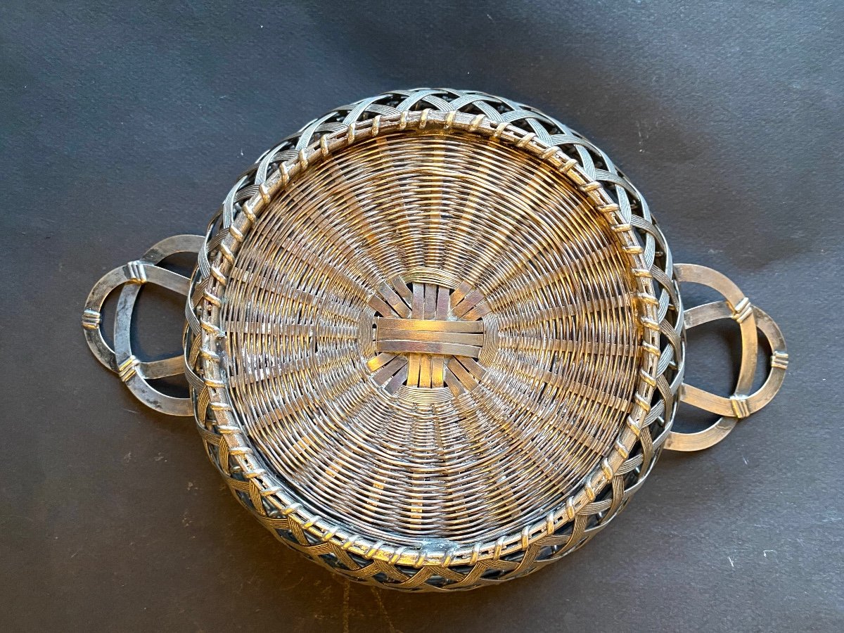 Basket In Woven Silver Metal. Mid 20th Century. -photo-4