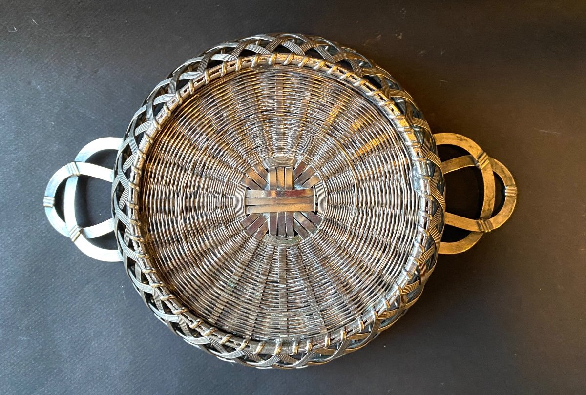 Basket In Woven Silver Metal. Mid 20th Century. -photo-2