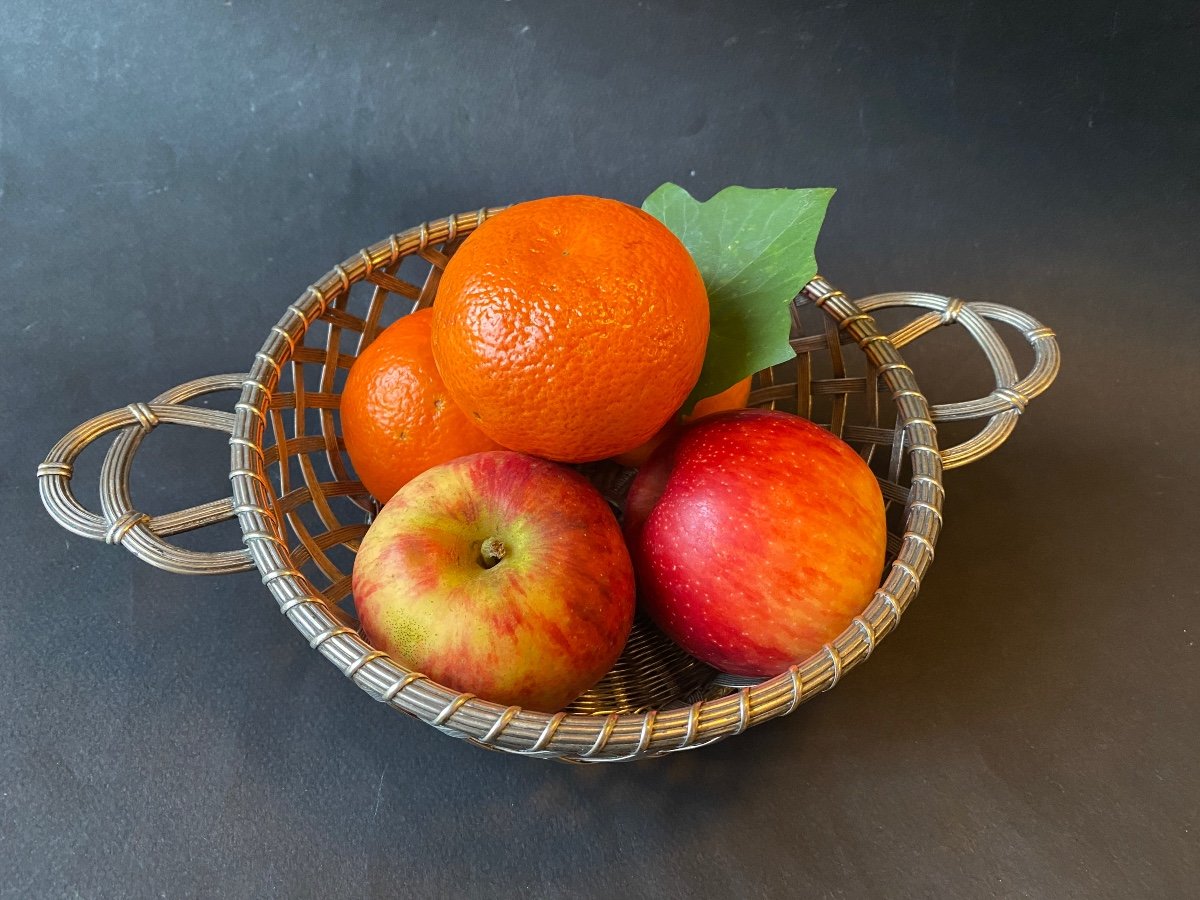 Basket In Woven Silver Metal. Mid 20th Century. -photo-3