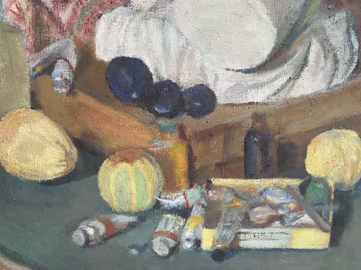 Cécile Hertz-  Eyrolles. “ In The Studio. Still Life”. Oil On Canvas, Early 20th Century.-photo-3