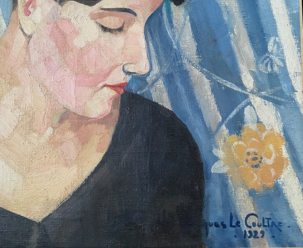 Jacques Le Coultre. “portrait De Femme”. Art Déco. Huile Sur Toile Encadrée. 1929.-photo-2