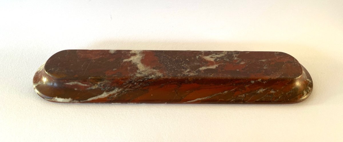 19th Century Red Marble Empty Pocket Or Pencil Case. -photo-4