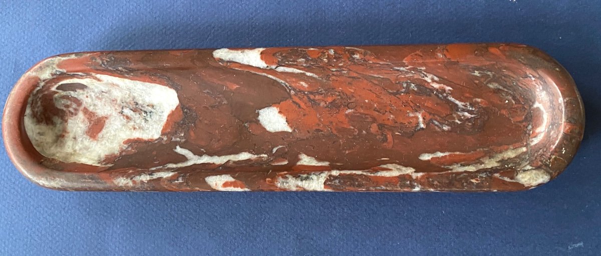 19th Century Red Marble Empty Pocket Or Pencil Case. -photo-3