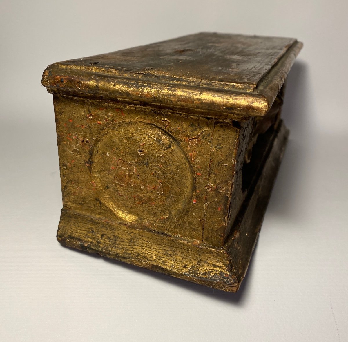 18th Century Carved And Gilded Wooden Base / Stand. Cherub Head Decoration.-photo-3