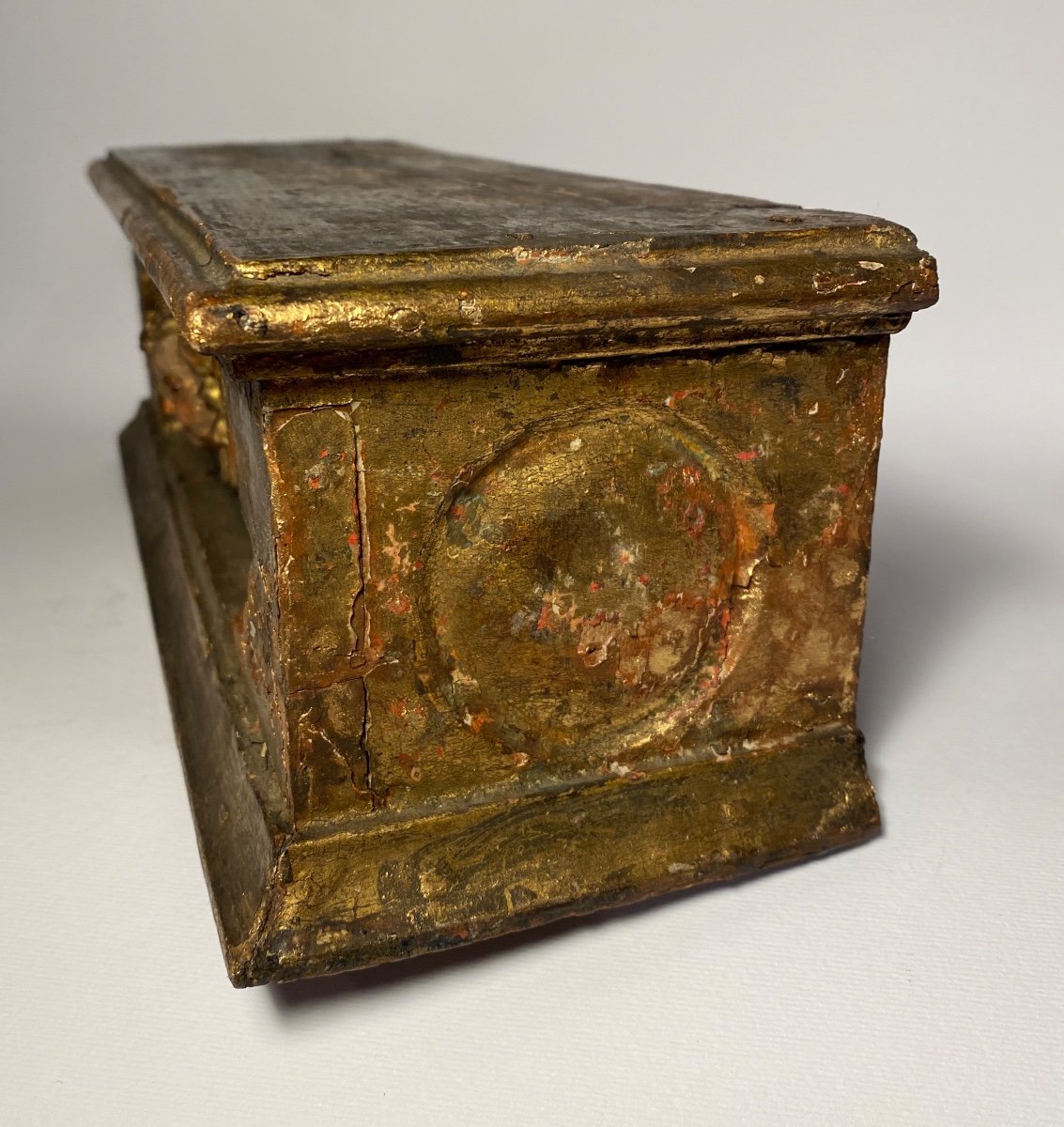 18th Century Carved And Gilded Wooden Base / Stand. Cherub Head Decoration.-photo-4