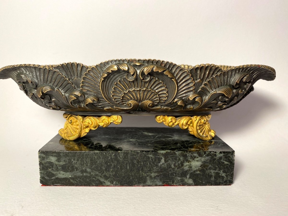 Bronze Pen Tray / Pen Holder, Early 19th. Shell And Acanthus Decor With Two Patinas -photo-3