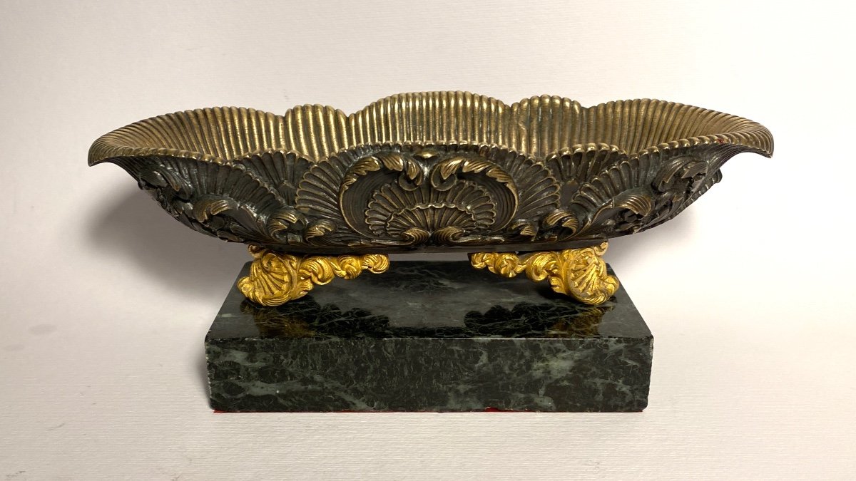 Bronze Pen Tray / Pen Holder, Early 19th. Shell And Acanthus Decor With Two Patinas 