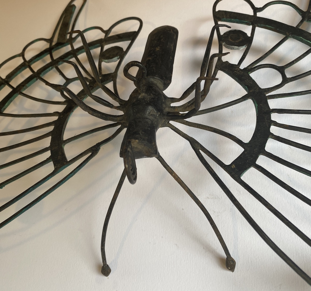 Wrought Iron Butterfly. Large Early 20th  Ironwork Ornament. -photo-6