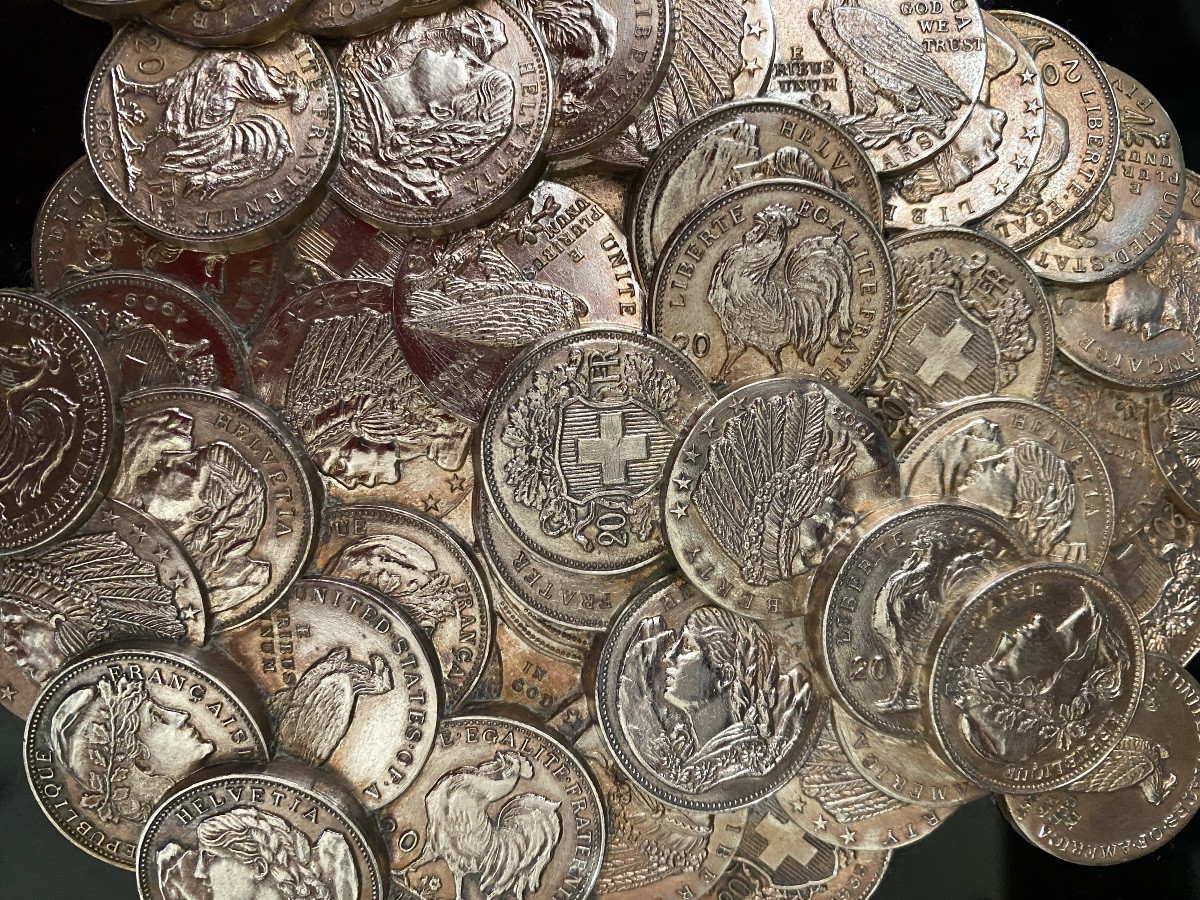 Presse-papiers Milieu XXème. Pièces De Monnaie Sur Socle De Marbre Noir. Numismatique-photo-4